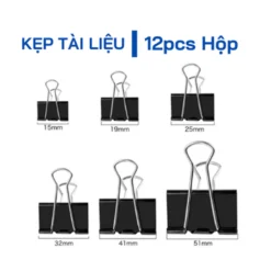 Kẹp giấy tài liệu, Kẹp bướm 15 mm 19mm 25mm 32 mm 41mm 12 cái/hộp