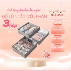 Set 3 Hộp Đựng Đồ Nhỏ - Khăn, Tất, Vớ , Đồ lót, 6 ngăn, 7 ngăn, 20 ô